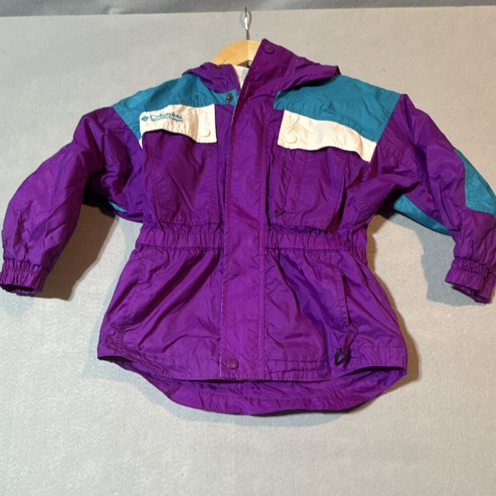 Vintage Columbia Youth 4/5 Colorblock Hooded Full Zip Jacket Purple/Teal White